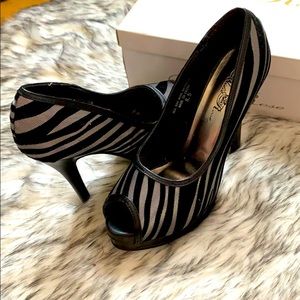 Zebra peep toe heels